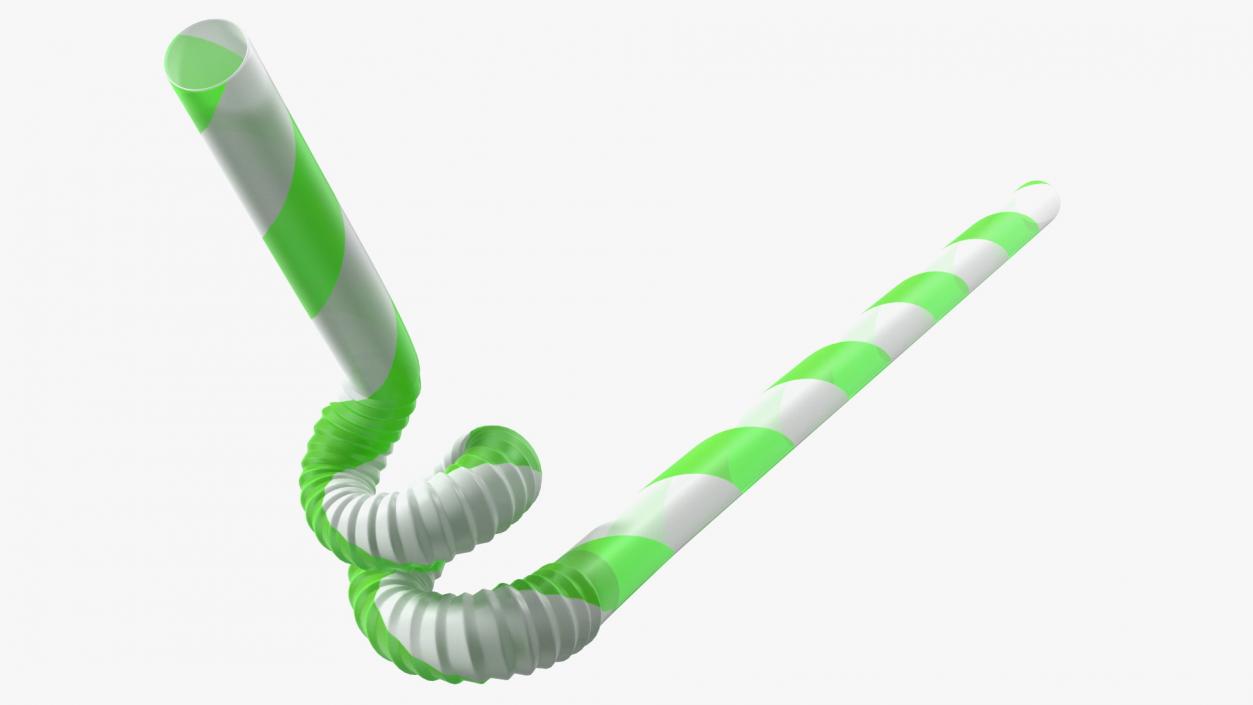 3D model Spiral Plastic Drinking Straw Green