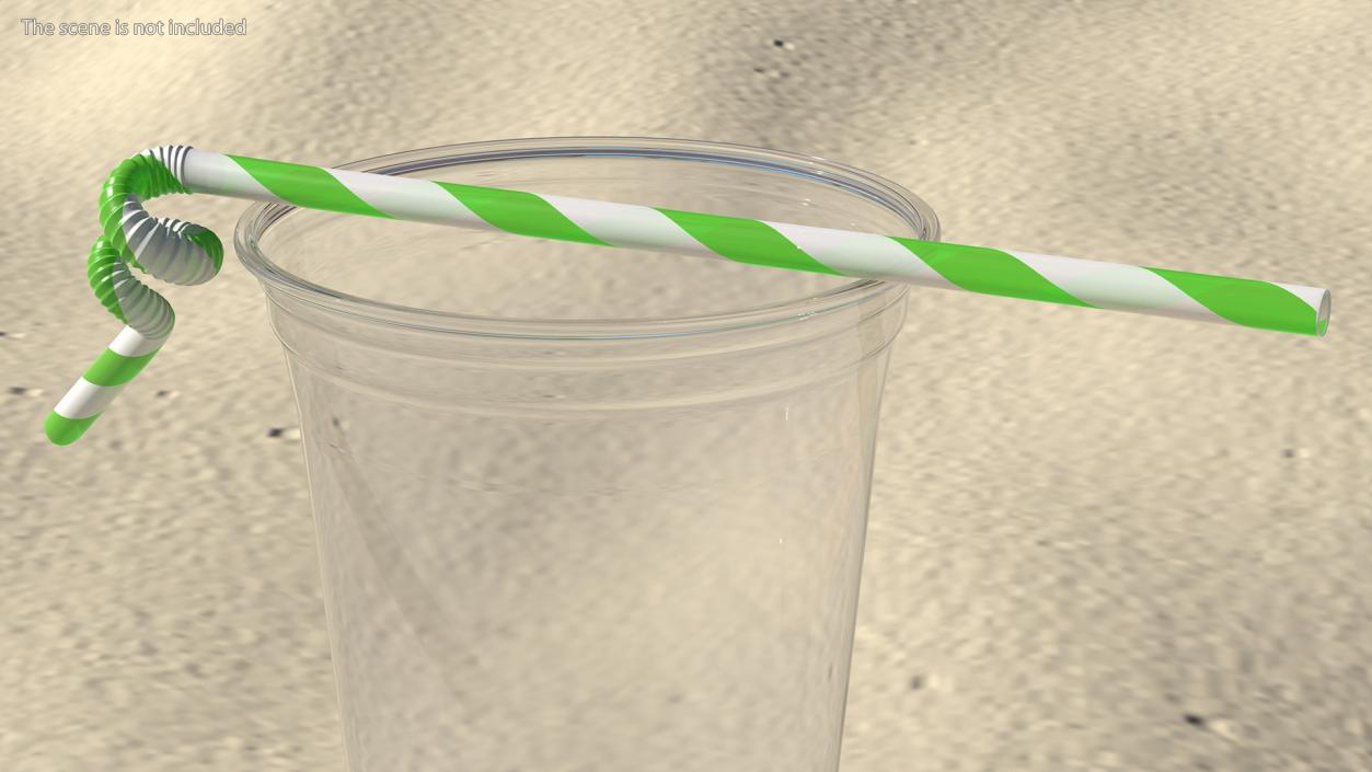 3D model Spiral Plastic Drinking Straw Green