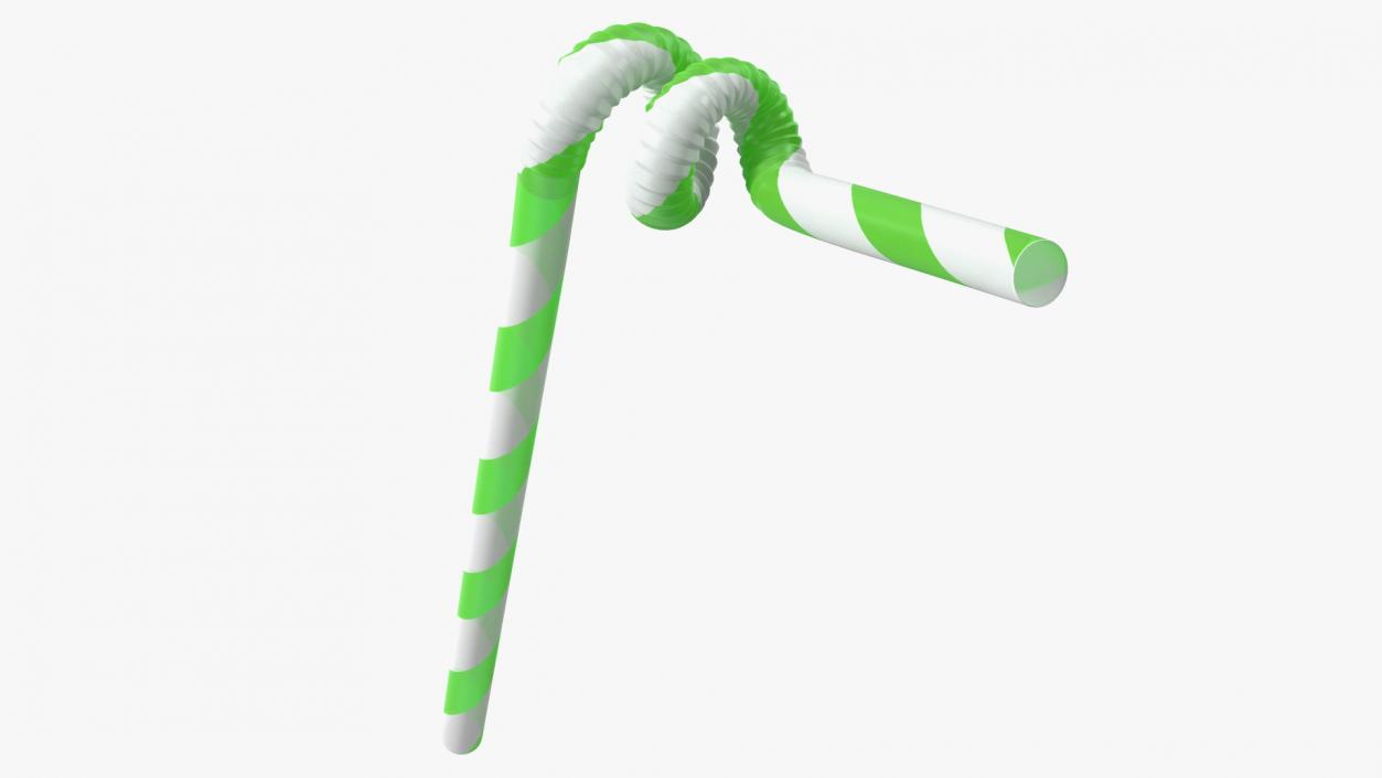 3D model Spiral Plastic Drinking Straw Green