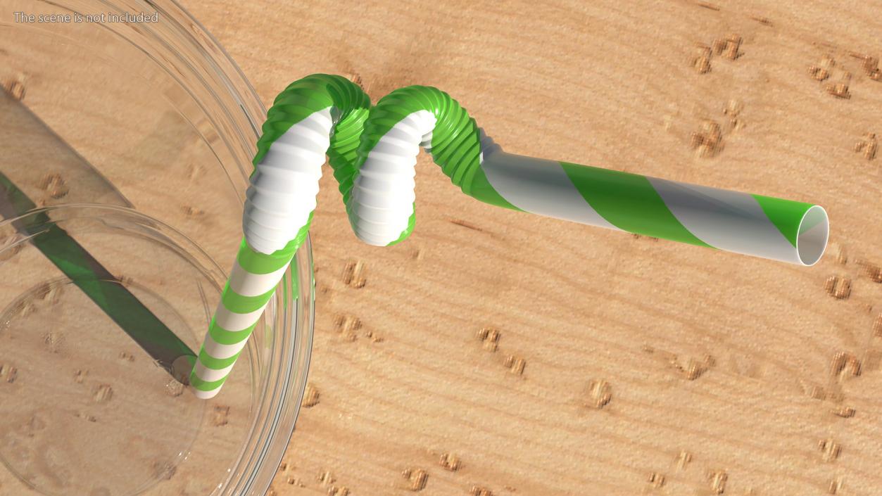 3D model Spiral Plastic Drinking Straw Green