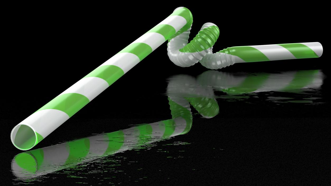 3D model Spiral Plastic Drinking Straw Green