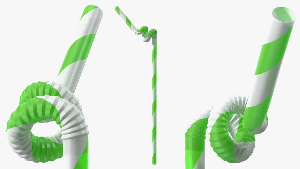 3D model Spiral Plastic Drinking Straw Green