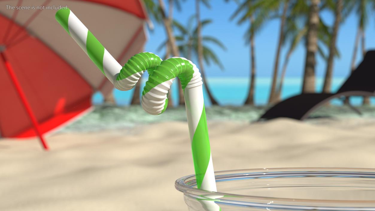 3D model Spiral Plastic Drinking Straw Green