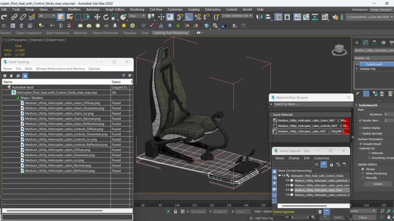 3D Helicopter Pilot Seat with Control Sticks