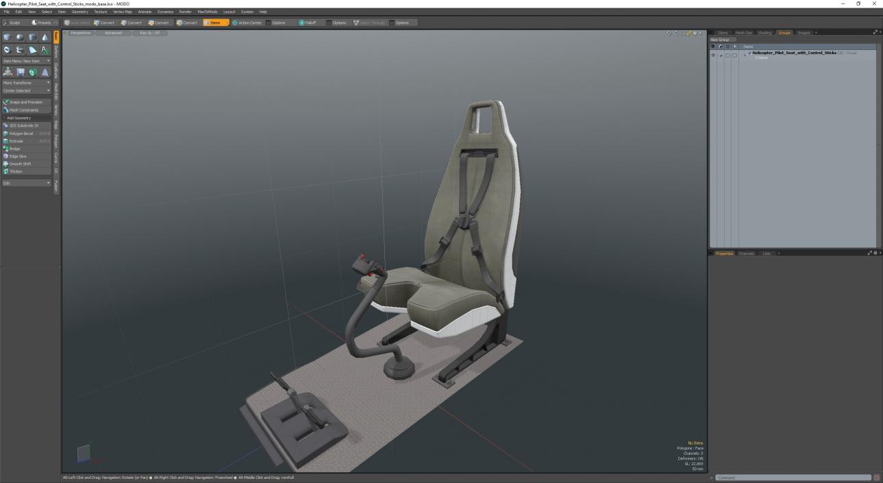 3D Helicopter Pilot Seat with Control Sticks