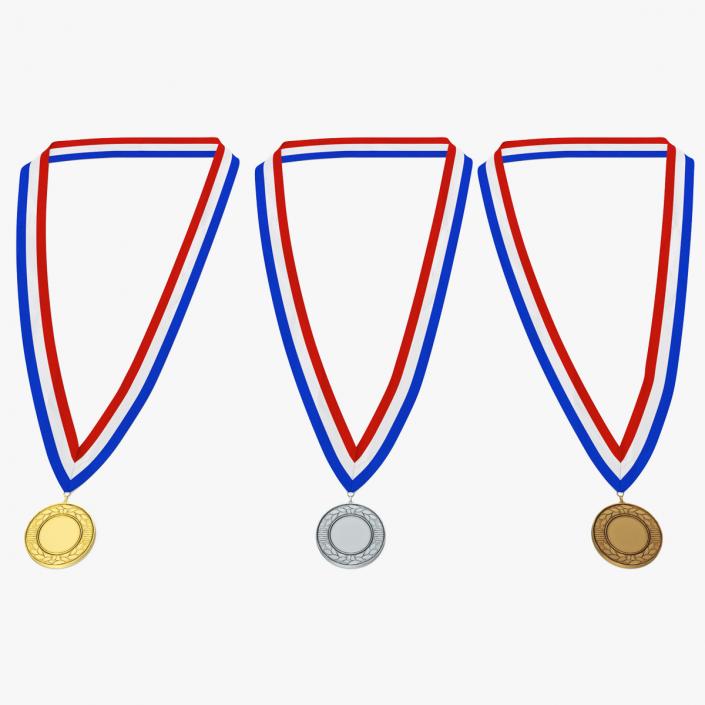 Set of Award Medals with Ribbons 3D