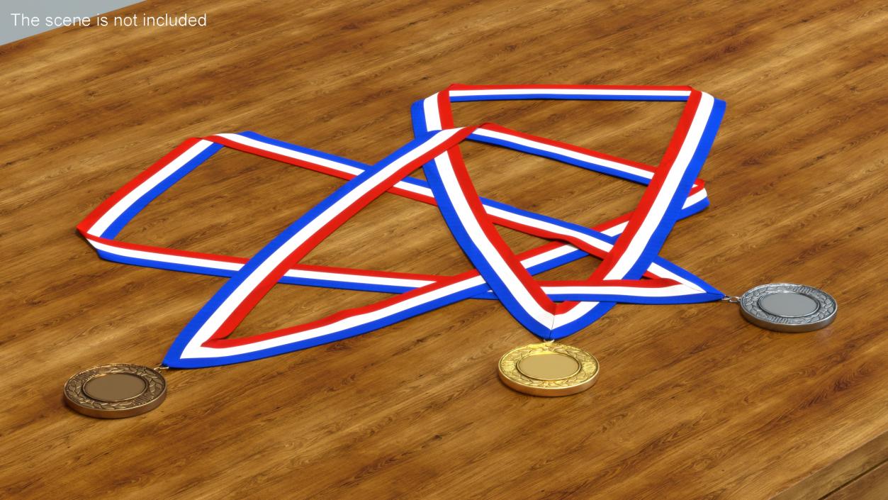 Set of Award Medals with Ribbons 3D