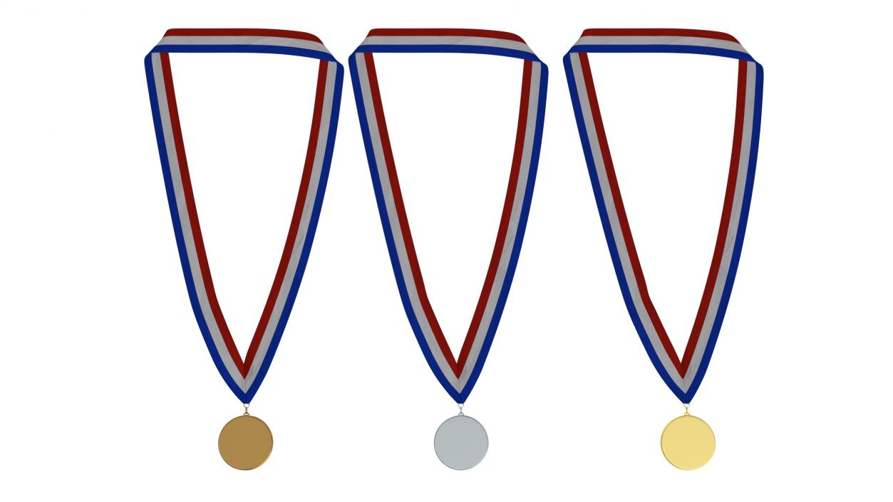 Set of Award Medals with Ribbons 3D