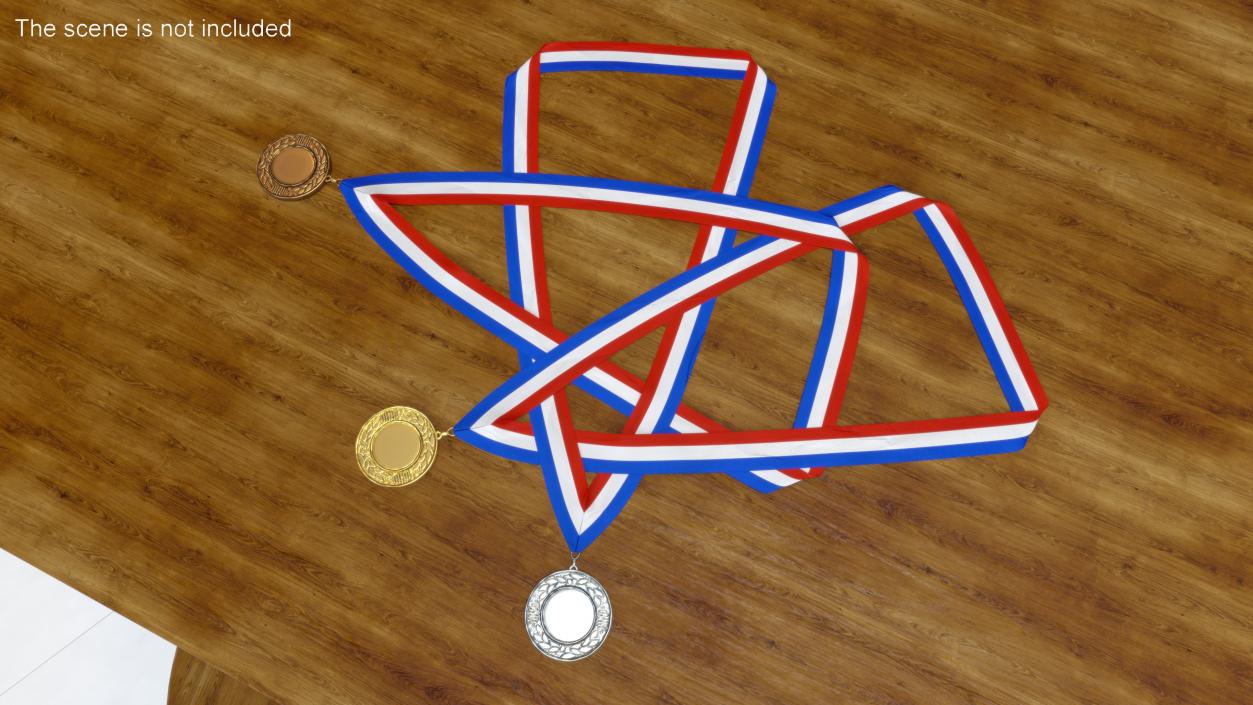 Set of Award Medals with Ribbons 3D