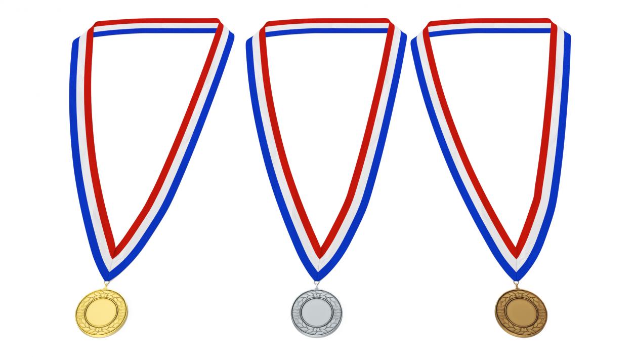 Set of Award Medals with Ribbons 3D