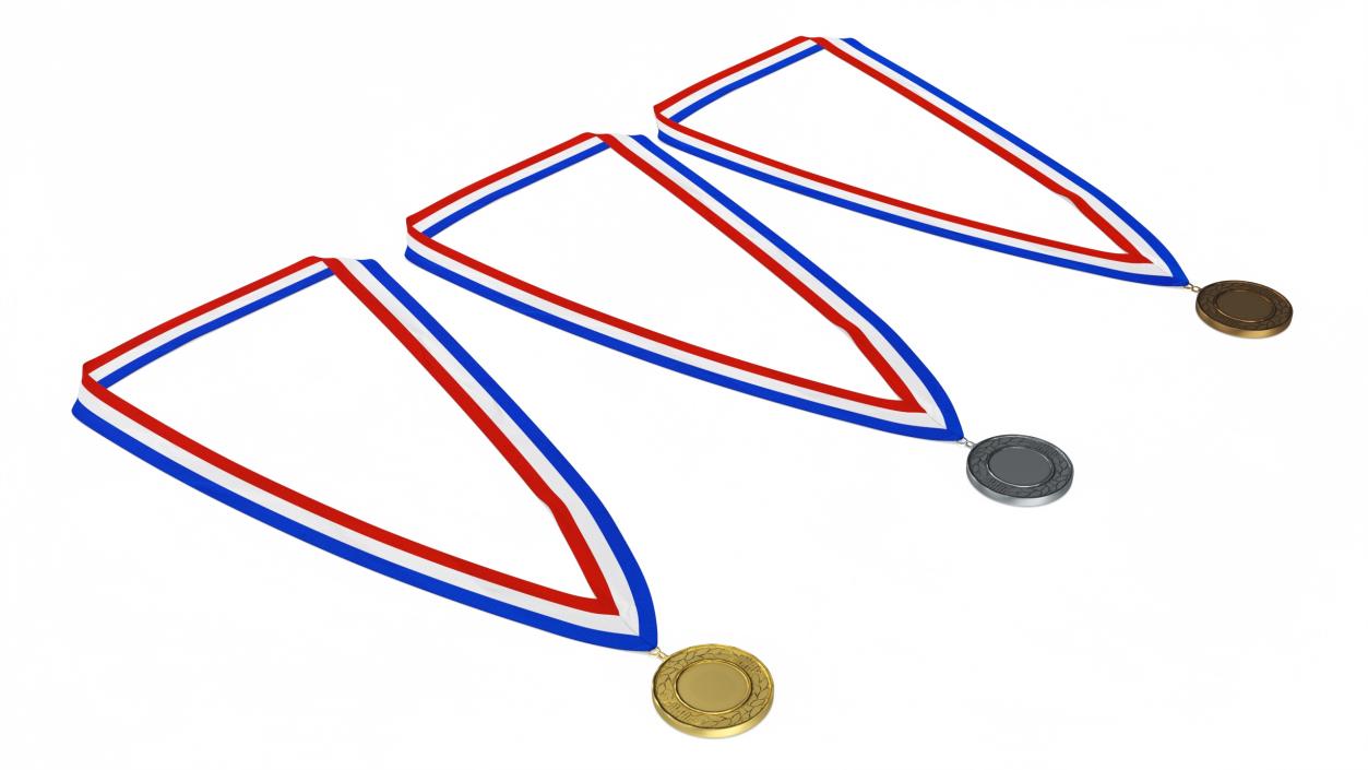 Set of Award Medals with Ribbons 3D