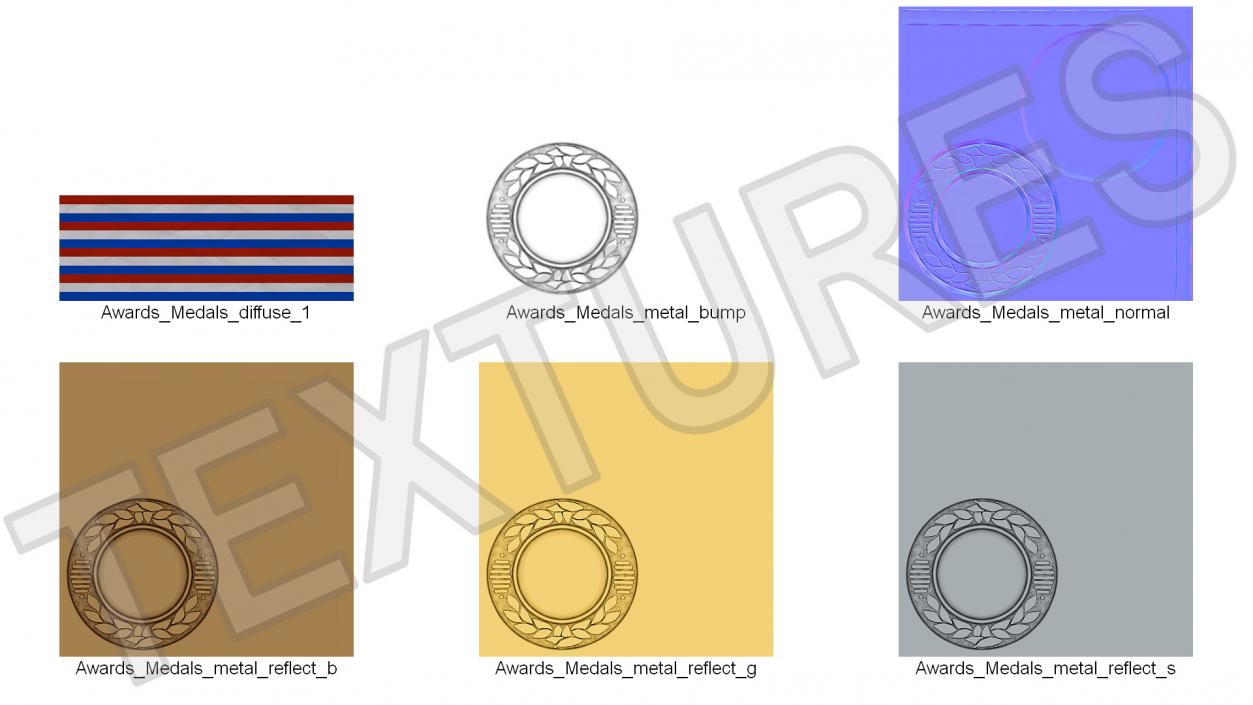 Set of Award Medals with Ribbons 3D