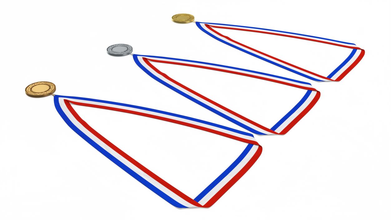 Set of Award Medals with Ribbons 3D