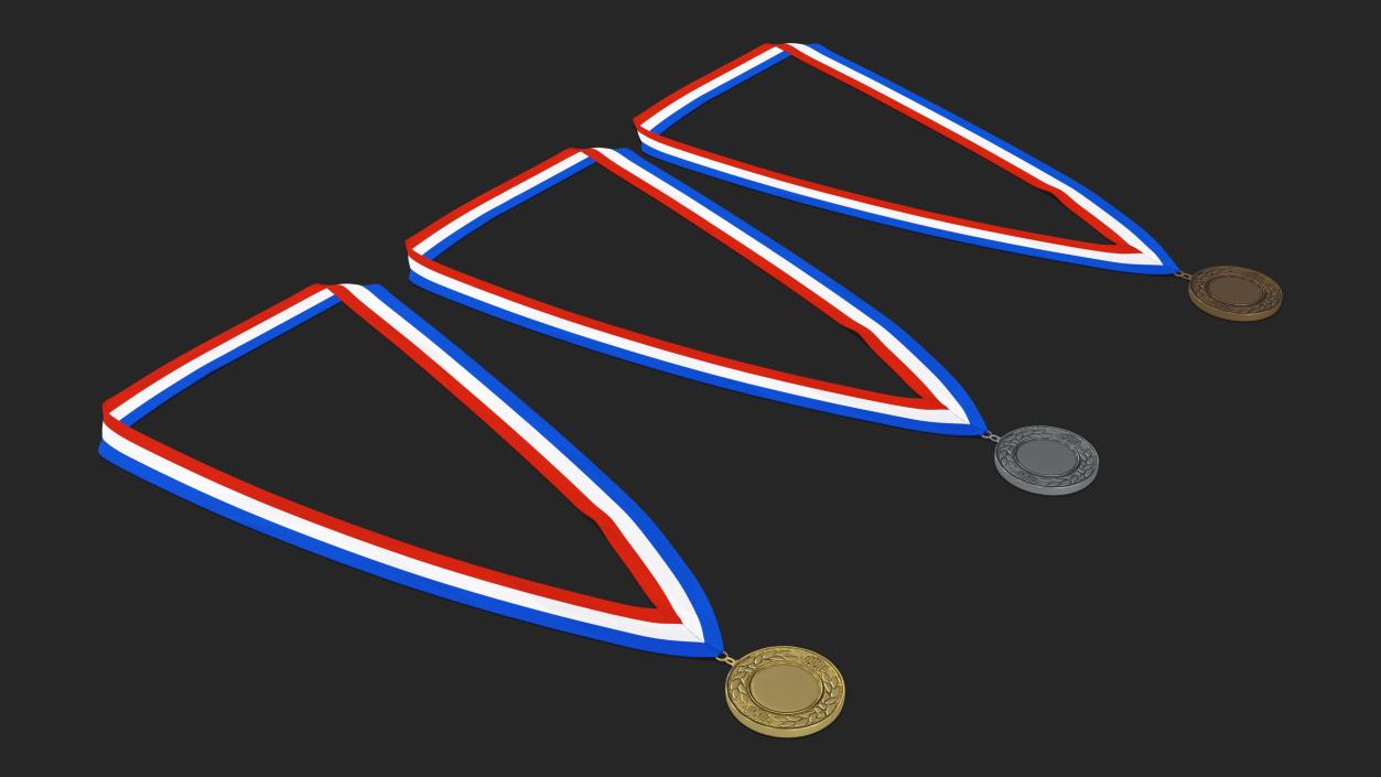 Set of Award Medals with Ribbons 3D