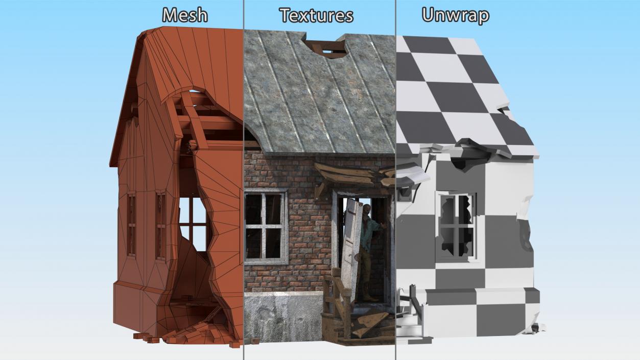 3D model Destroyed Zombie Country House