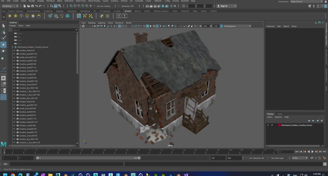 3D model Destroyed Zombie Country House