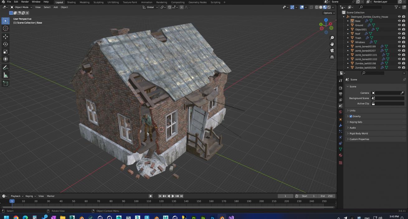 3D model Destroyed Zombie Country House