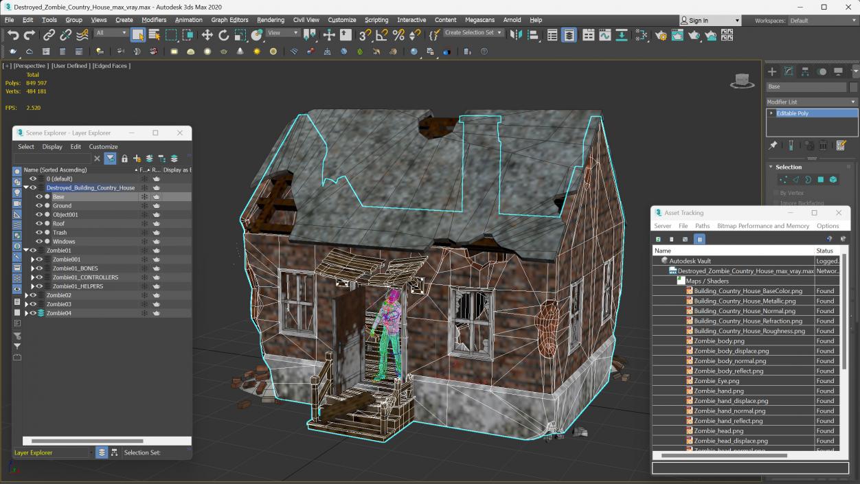 3D model Destroyed Zombie Country House