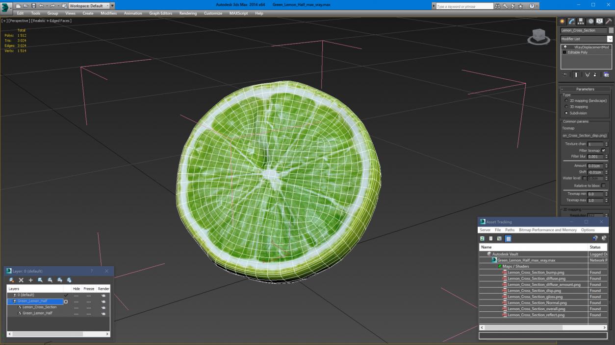 3D Green Lemon Half