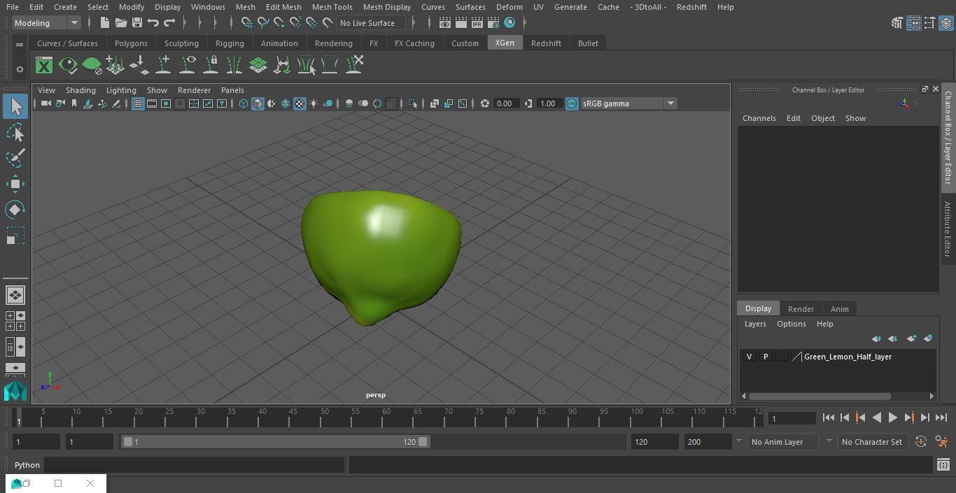 3D Green Lemon Half