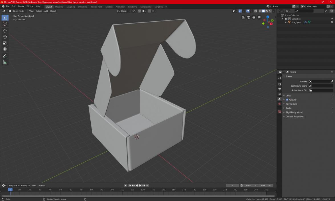 3D Cardboard Box Open model