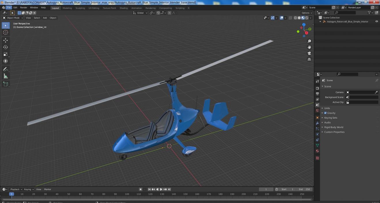 3D model Autogyro Rotorcraft Blue Simple Interior