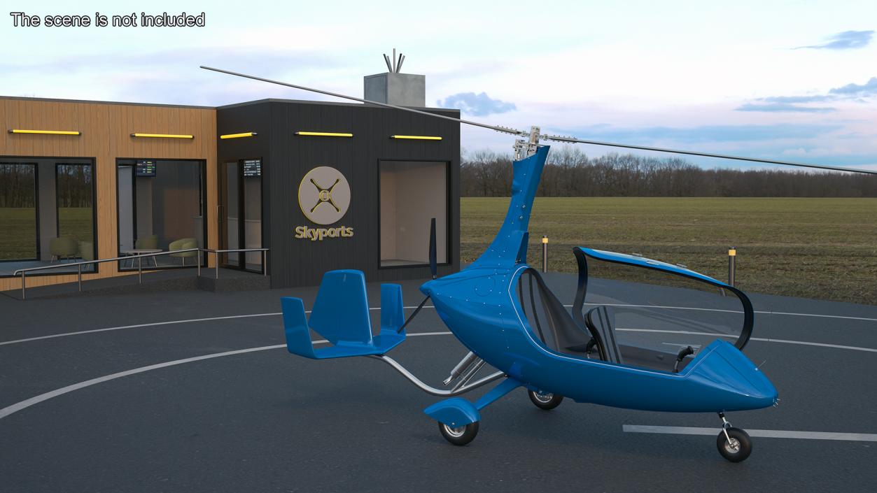 3D model Autogyro Rotorcraft Blue Simple Interior