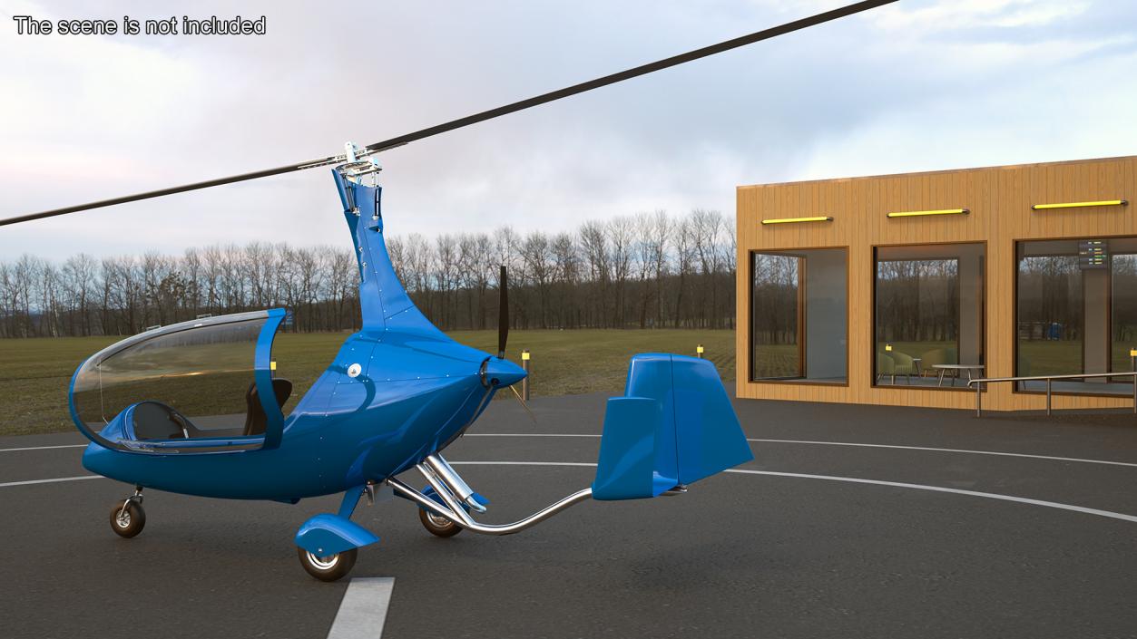 3D model Autogyro Rotorcraft Blue Simple Interior