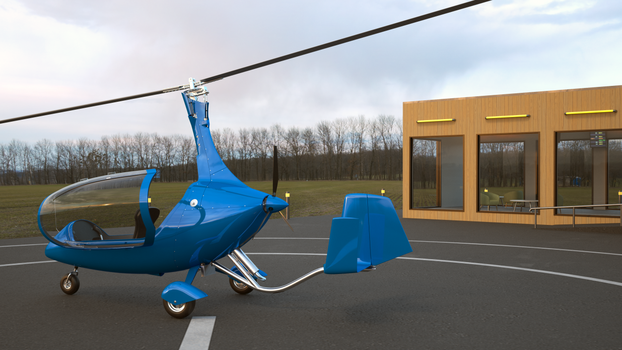 3D model Autogyro Rotorcraft Blue Simple Interior