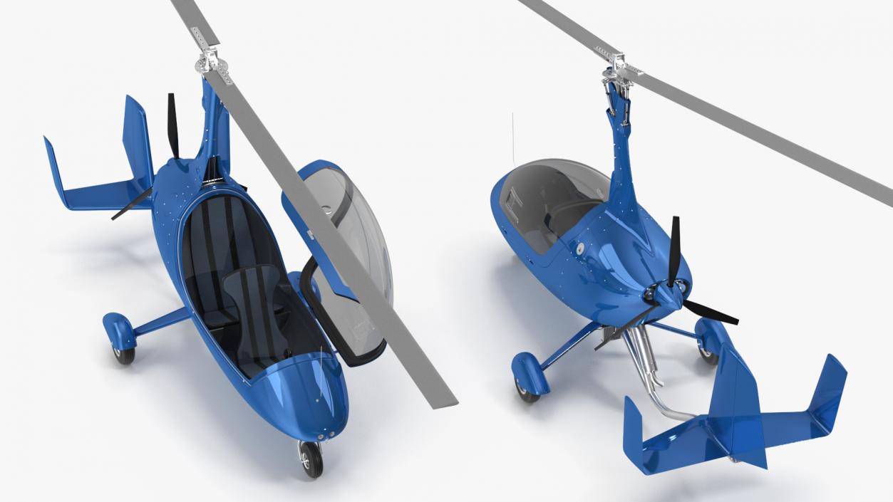 3D model Autogyro Rotorcraft Blue Simple Interior