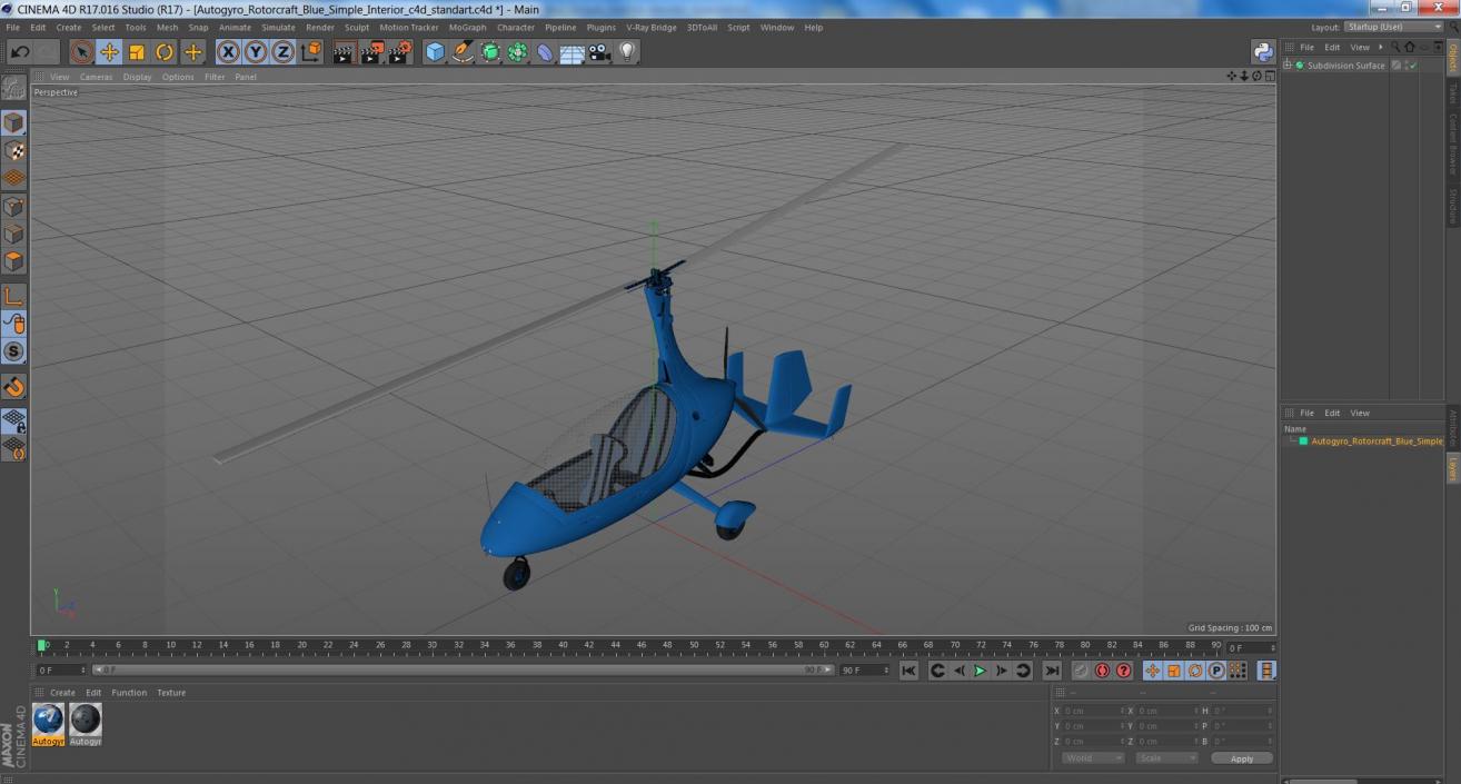 3D model Autogyro Rotorcraft Blue Simple Interior