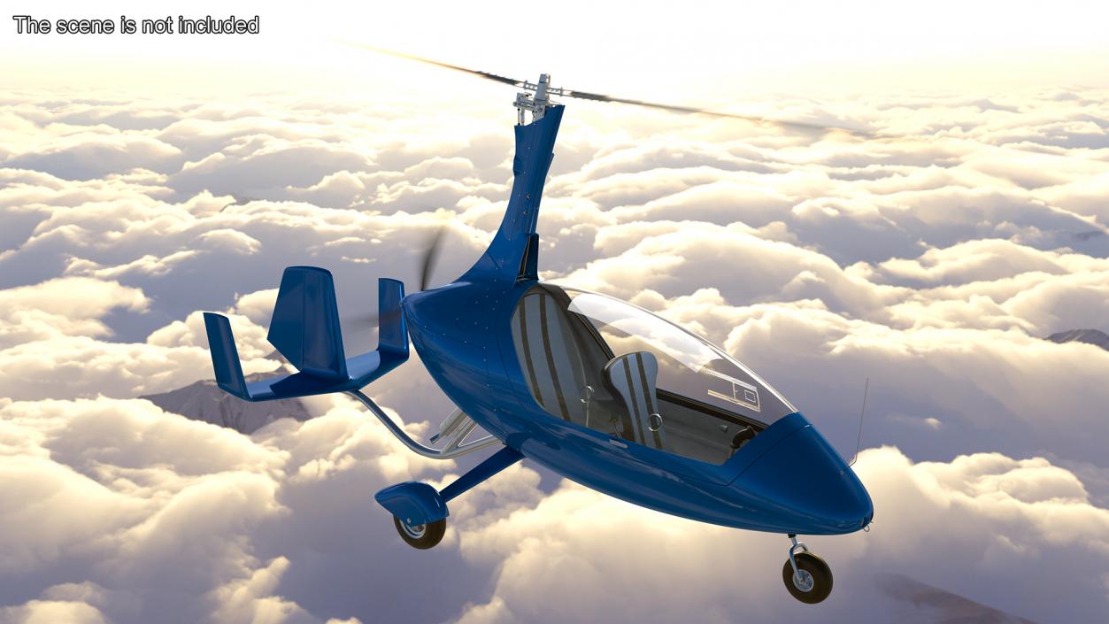 3D model Autogyro Rotorcraft Blue Simple Interior