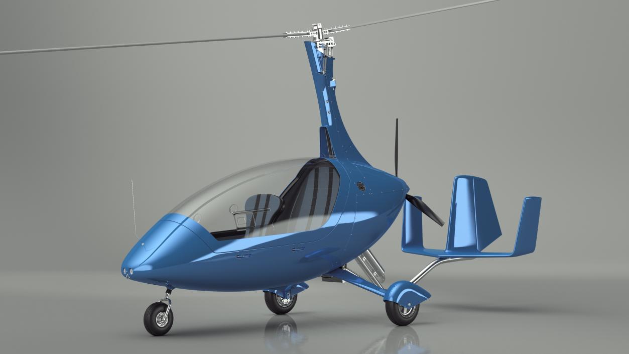 3D model Autogyro Rotorcraft Blue Simple Interior