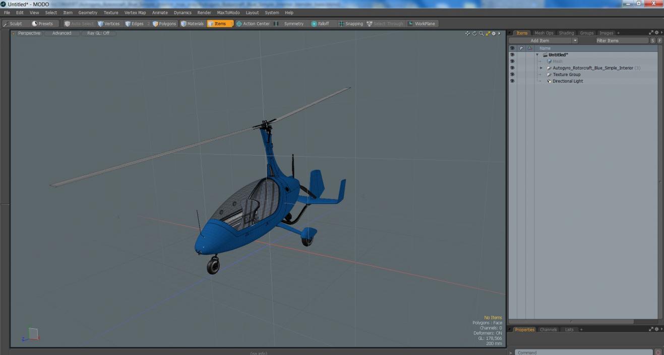 3D model Autogyro Rotorcraft Blue Simple Interior