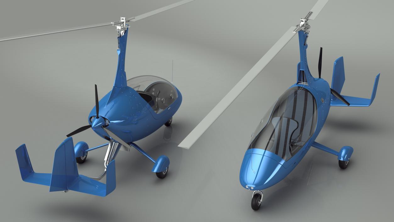 3D model Autogyro Rotorcraft Blue Simple Interior