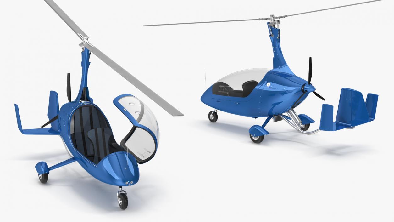 3D model Autogyro Rotorcraft Blue Simple Interior