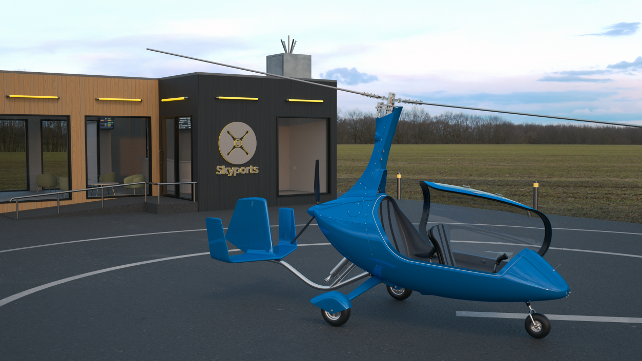 3D model Autogyro Rotorcraft Blue Simple Interior