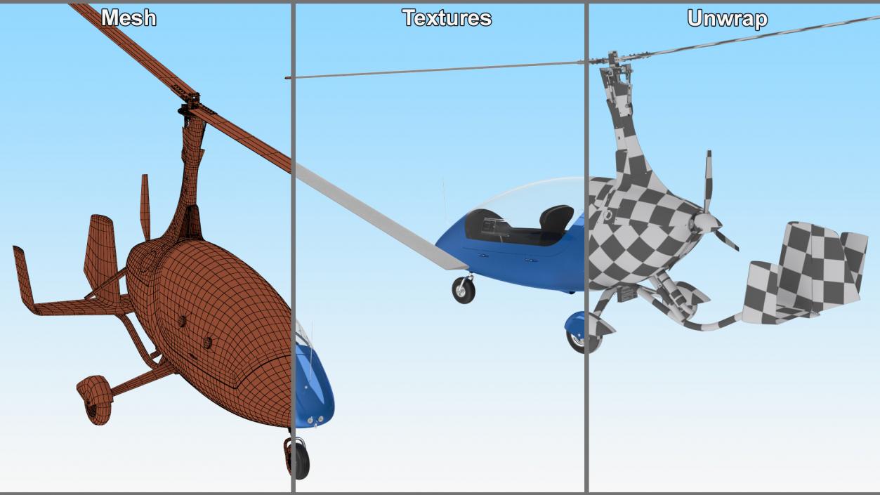 3D model Autogyro Rotorcraft Blue Simple Interior