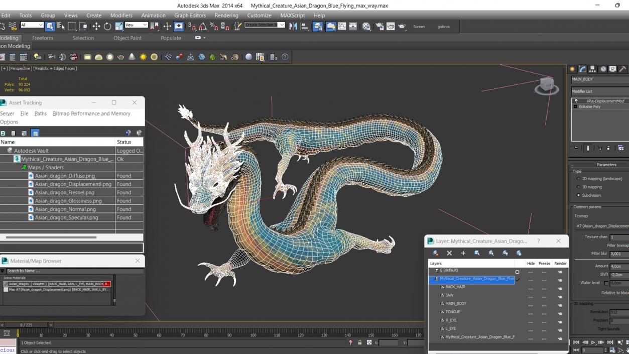 Mythical Creature Asian Dragon Blue Flying 3D