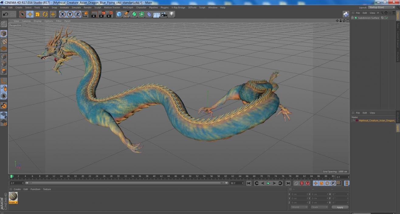 Mythical Creature Asian Dragon Blue Flying 3D