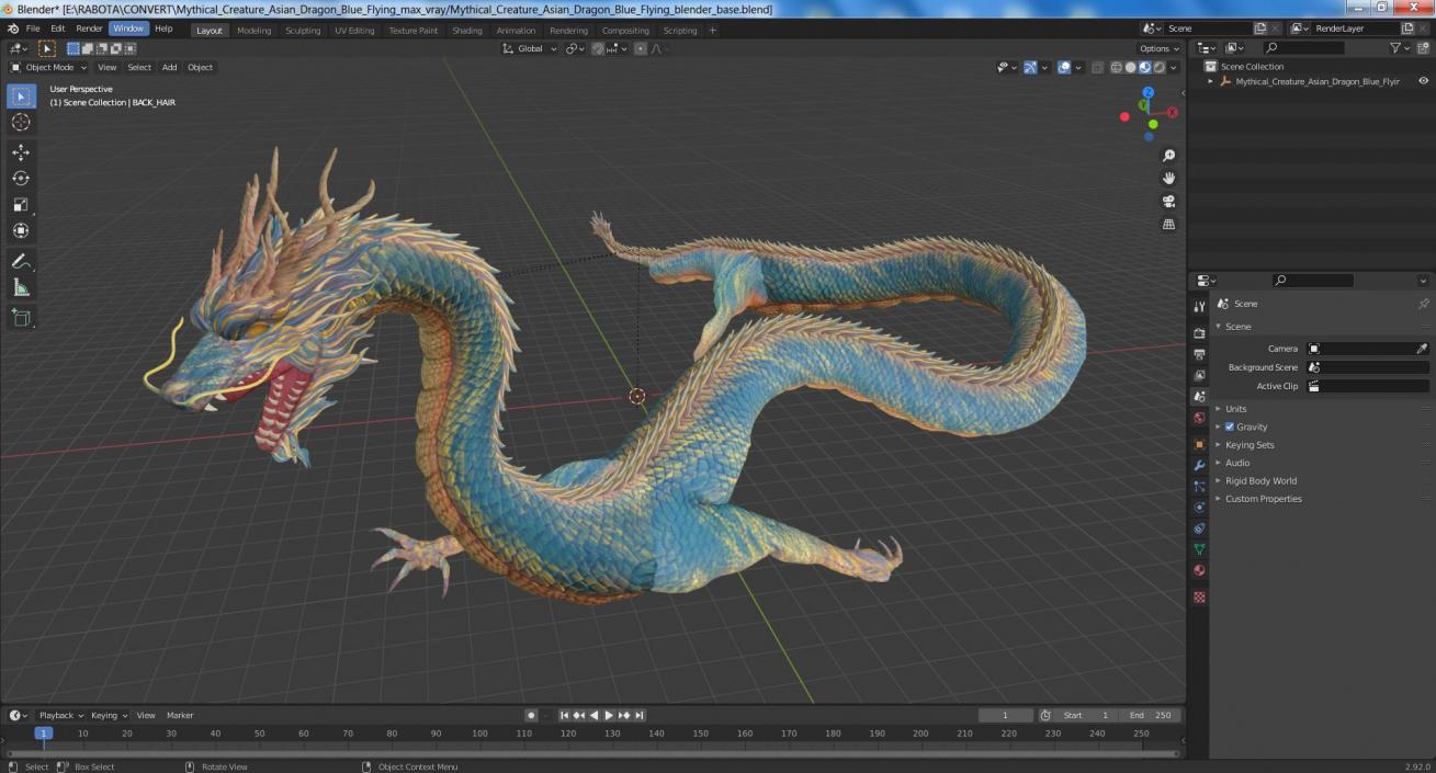 Mythical Creature Asian Dragon Blue Flying 3D