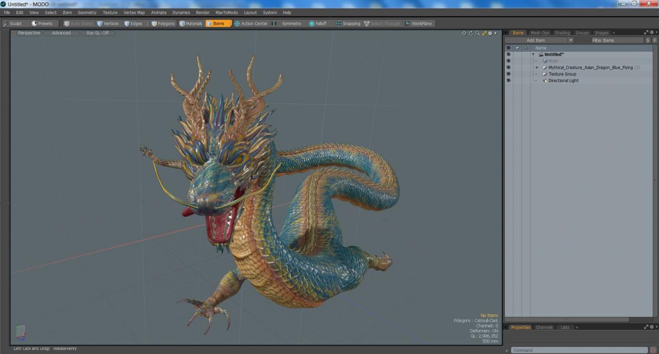 Mythical Creature Asian Dragon Blue Flying 3D