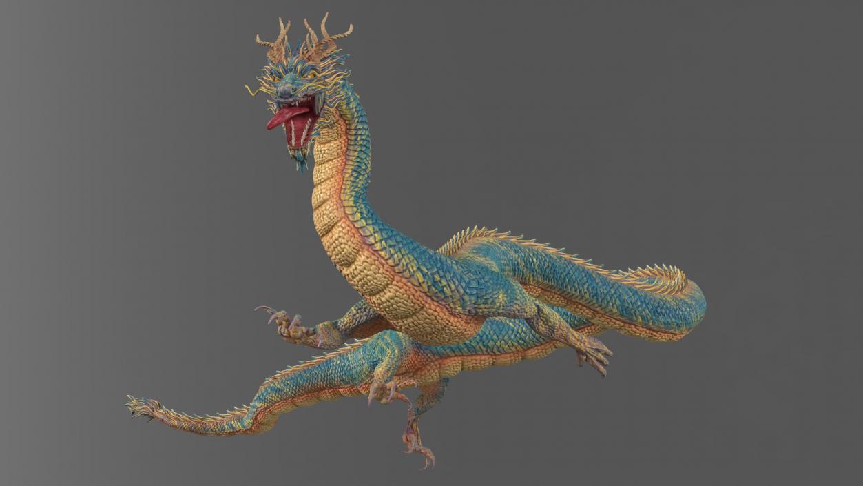 Mythical Creature Asian Dragon Blue Flying 3D