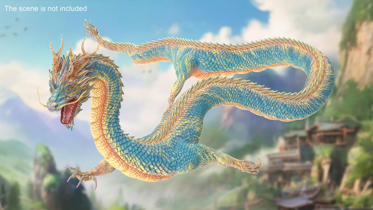 Mythical Creature Asian Dragon Blue Flying 3D