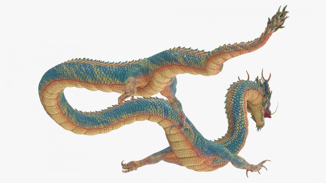 Mythical Creature Asian Dragon Blue Flying 3D