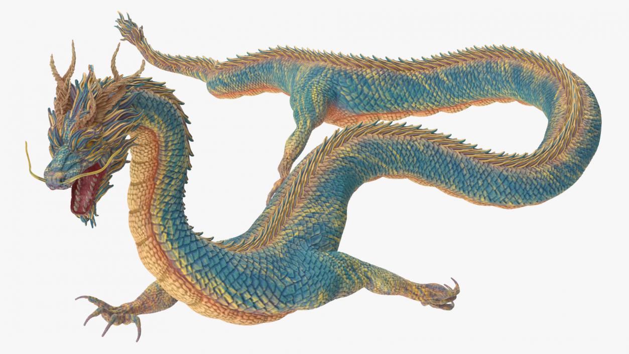 Mythical Creature Asian Dragon Blue Flying 3D