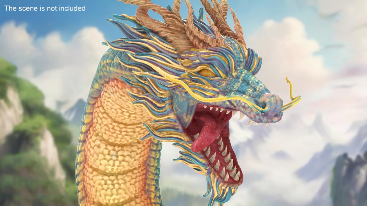 Mythical Creature Asian Dragon Blue Flying 3D