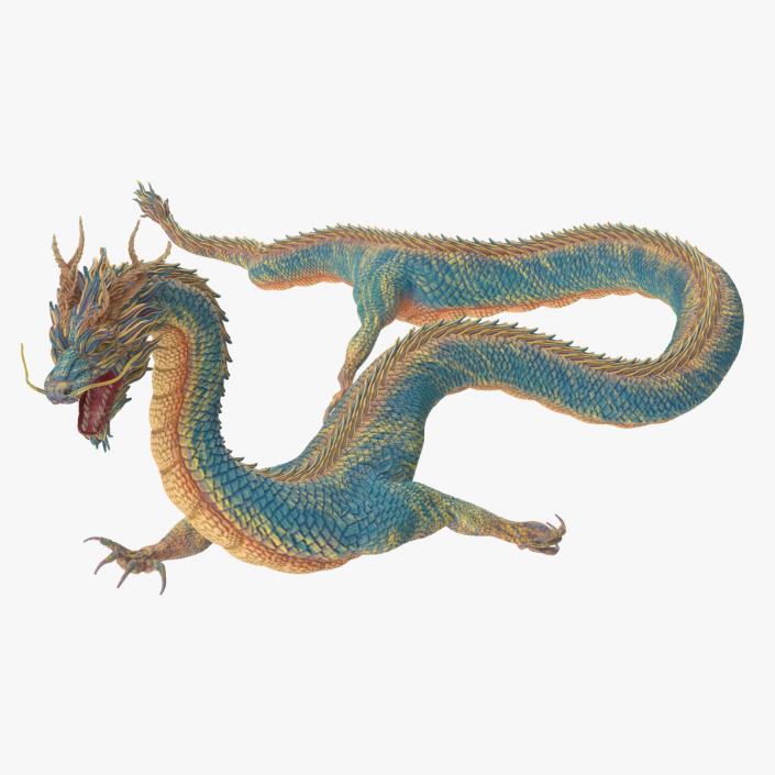 Mythical Creature Asian Dragon Blue Flying 3D