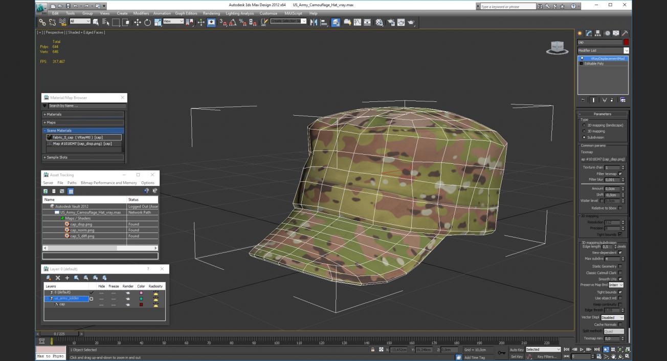 US Army Camouflage Hat 3D