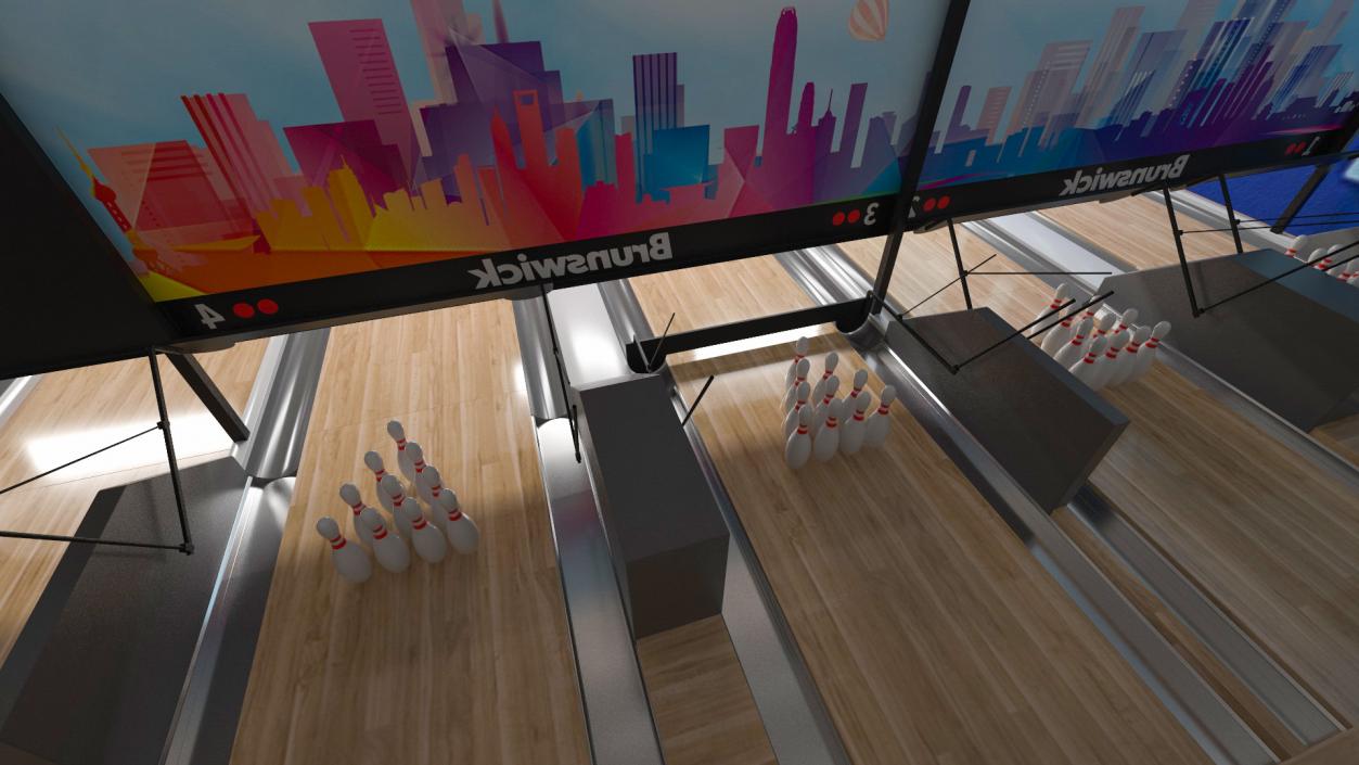 3D Interior of Bowling Center with Furniture